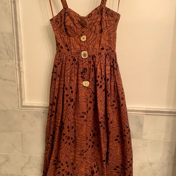 ASOS Brown Eyelet Bustier Midi Dress with Mismatch Buttons - New, never worn. - Picture 5 of 9